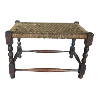Early 20th Century Antique Bobbin Wood Legs With Woven Rush Seat Stool For Sale