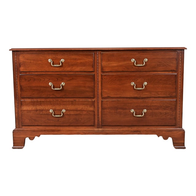 Ethan Allen Georgian Solid Cherry Wood Double Dresser or Chest of Drawers, Newly Refinished For Sale