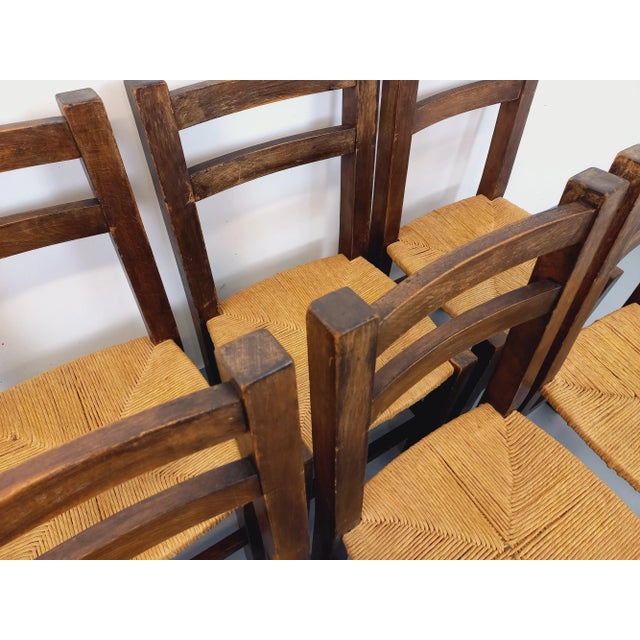 Vintage Brutalist Chairs in Oak and Straw, 1960s, Set of 6 For Sale - Image 9 of 18