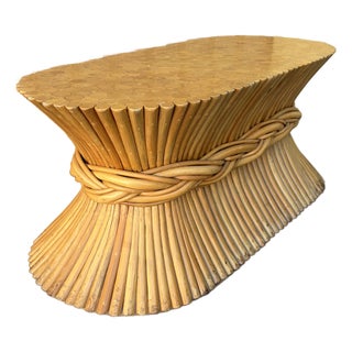 Hollywood Regency / Coastal Style McGuire Sheaf of Wheat Rattan Coffee Table. Circa 1980s For Sale