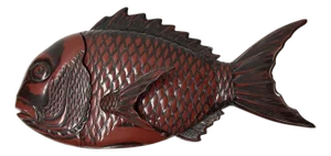 Vintage Asian Black Red Lacquer Fish Shape Storage Accent Box
