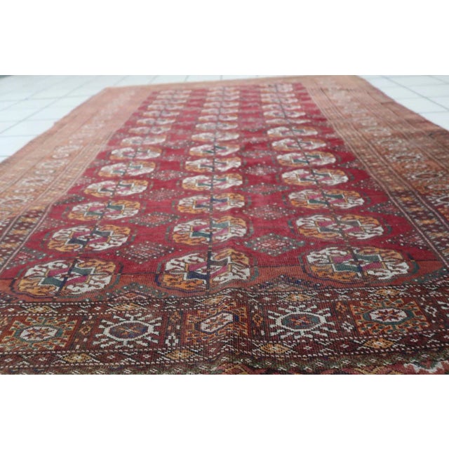 Textile 1920s Handmade Vintage Uzbek Bukhara Rug For Sale - Image 7 of 12