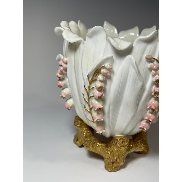 Antique Lily Flower Footed Vase / Planter by Moore Brothers For Sale - Image 4 of 9