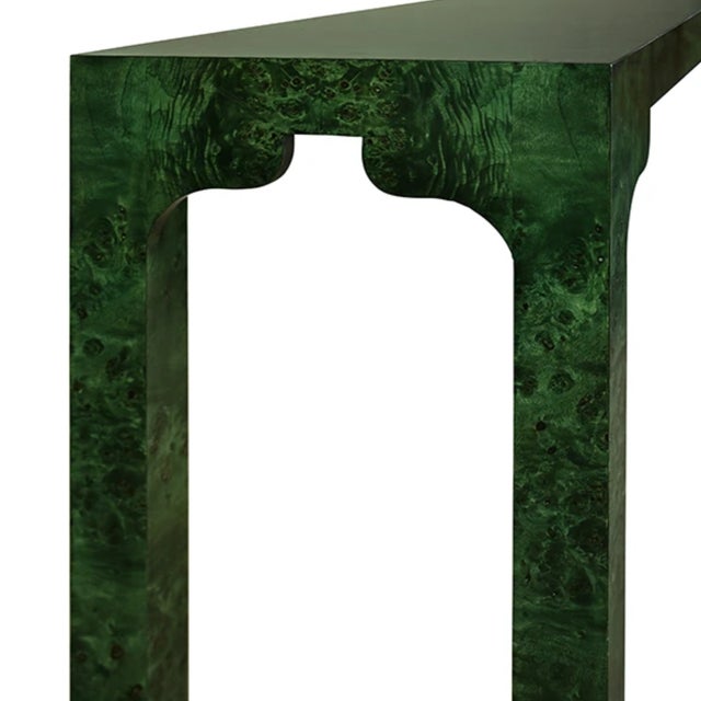 Not Yet Made - Made To Order Matthew Izzo Home Evelyn Emerald Green Burl Wood Console Table For Sale - Image 5 of 7