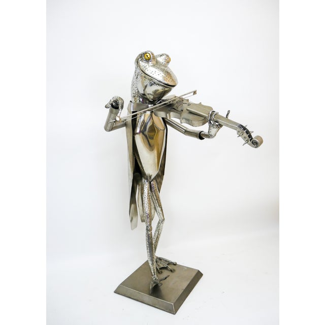 "Frog Violinist" Folk Art Metal Sculpture by James Sauer For Sale - Image 10 of 12