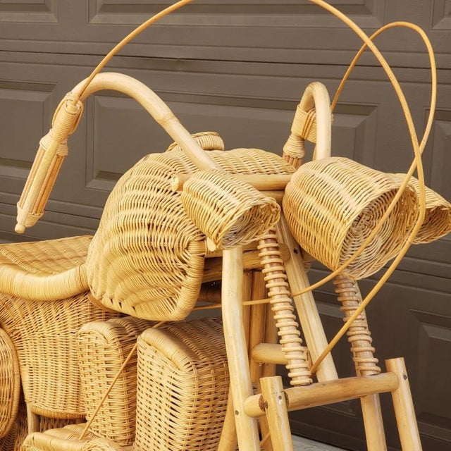 Vintage Wicker and Rattan LifeSize Harley Chopper Sculpture in the