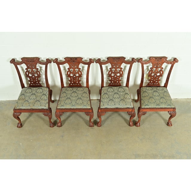 1980s Baker Furniture Style Chippendale Carved Mahogany Dining Chairs, Set of Four For Sale - Image 5 of 12