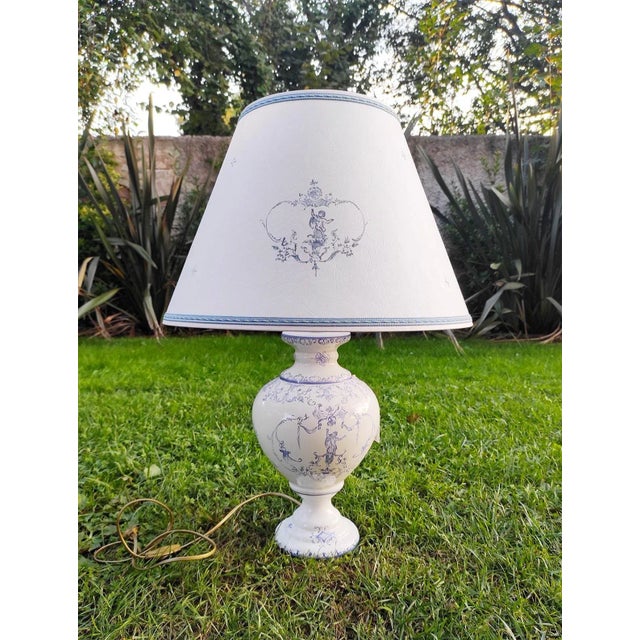 Large French Hand Painted Moustier Table Lamp with Shade, 1990s For Sale - Image 12 of 12