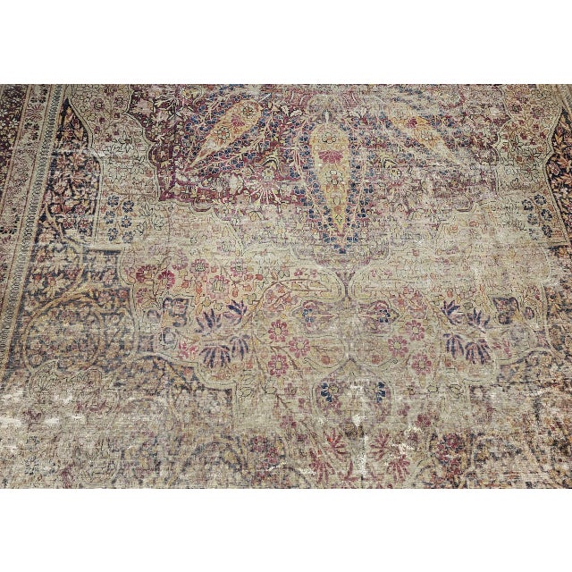 19th Century Persian Kerman Lavar Rug, Hand-Knotted Wool, Floral Pattern, Ivory & Burgundy, 9x13 For Sale - Image 9 of 15