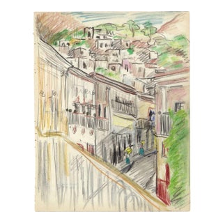 1940s Grace Spongberg Guanajuato Mexico Hotel Luna Drawing For Sale