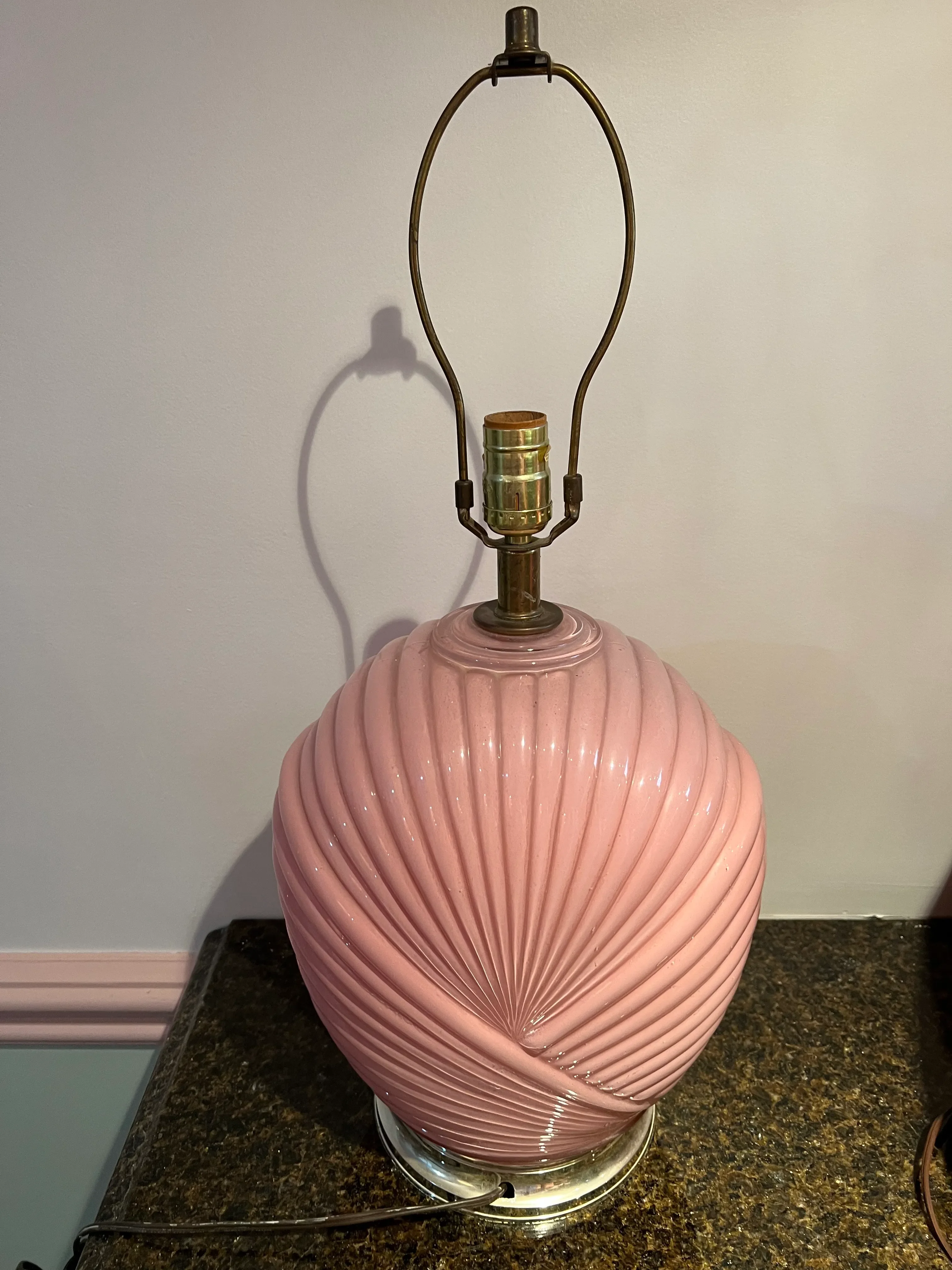 1980 Art Deco Shell Style Pink Table Lamp | Chairish