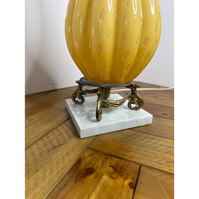 Galliano Ferro 1950s Italian Galliano Ferro Murano Amber Bullicante Lamp Marble Base For Sale - Image 4 of 7