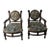 Rare Pair of Antique Medallion Back Parlor Armchairs – Ornate Carved Wood & Floral Tapestry For Sale