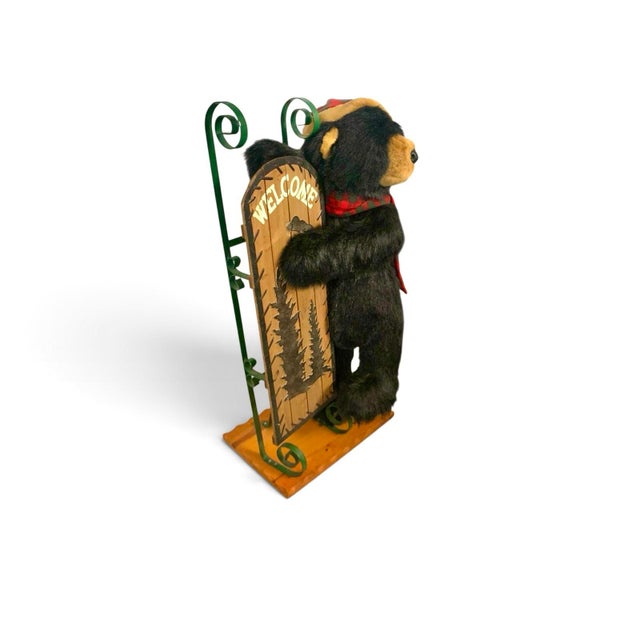 American Late 20th Century Large Bear With Sled and Welcome Sign Large Display Vintage Holiday Rustic Decor Decor For Sale - Image 3 of 8