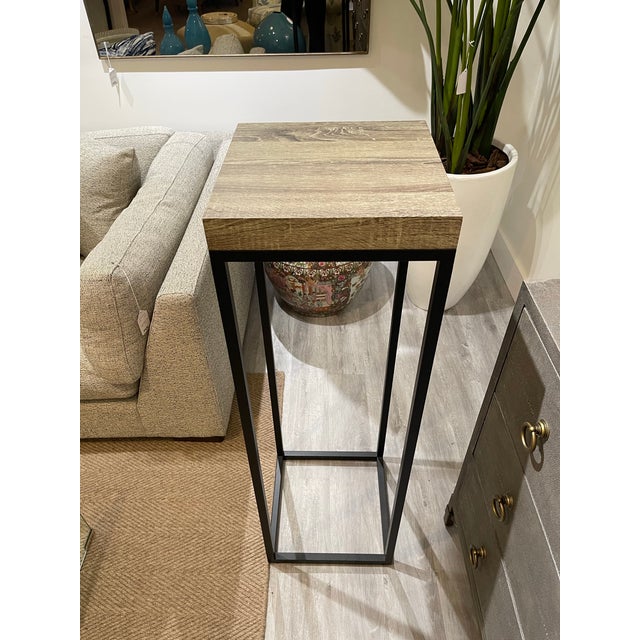 Contemporary Wood Top Pedestal With Iron Base For Sale - Image 3 of 9