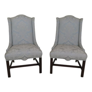 Ethan Allen Damask Upholstered Host & Hostess Chairs - a Pair For Sale