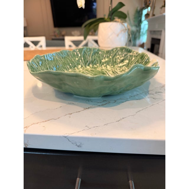 1990s Oversized Bordallo Pinheiro Portuguese Majolica Cabbage Serving Bowl / Centerpiece Dish For Sale - Image 5 of 6