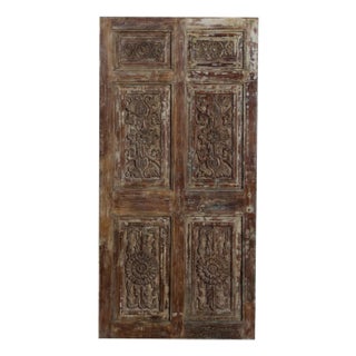 Vintage Carved Single Door Teak Wood Spanish Barn Door For Sale