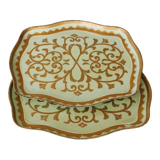 Italian Hand Painted Florentine Gilded Tray's S/2 For Sale