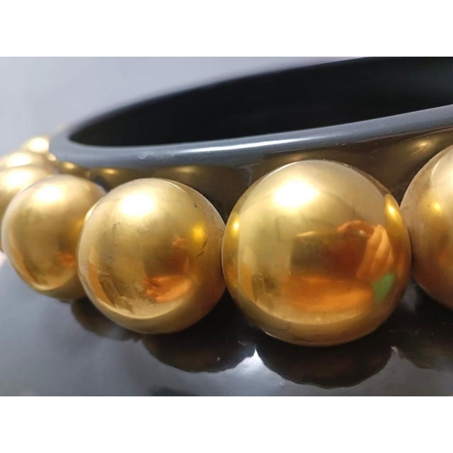 Dark Grey / Green Lacquered Ceramic Vase with Pure Gold Pearls, Italy, 1950s For Sale - Image 9 of 11