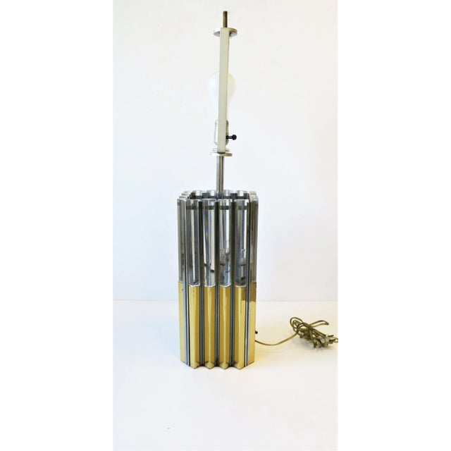 70s Modern Brass Chrome & Lucite Table Lamp, Circa 1970s, After Charles Hollis Jones For Sale - Image 10 of 13