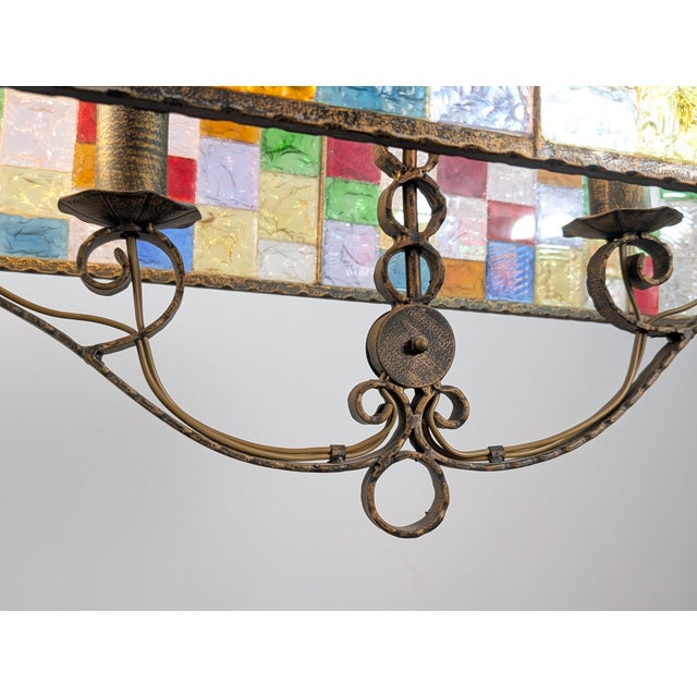 Large Italian Multicolor Hammered Glass and Wrought Iron Lamp, 1990s For Sale - Image 9 of 15