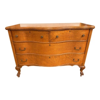 Antique Victorian Oak Bedroom Dresser W/ Serpentine Style Front For Sale
