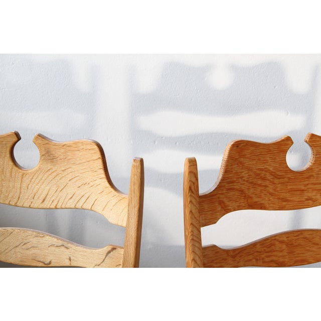 Vintage Brutalist Oak Razorblade Red Striped Armchair attributed to H. Kjærnulf, 1960s For Sale - Image 14 of 18