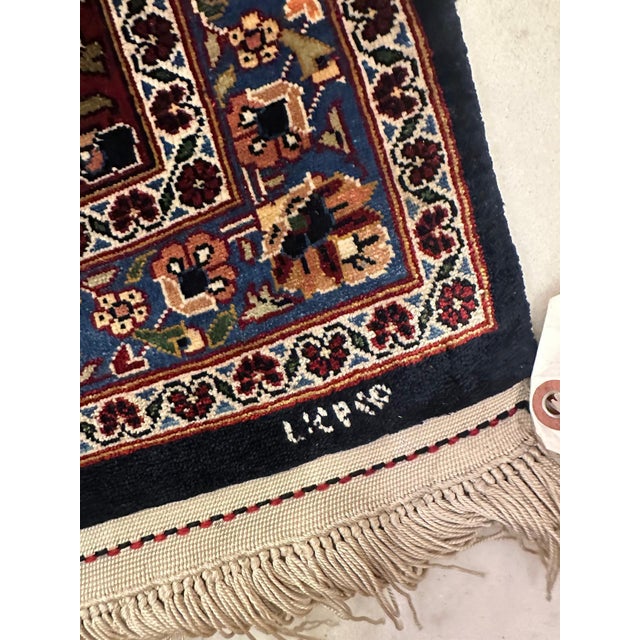 Silk Hereke Rug | Rich Floral Design | Navy Blue | 7'5"x8'10" For Sale - Image 4 of 8