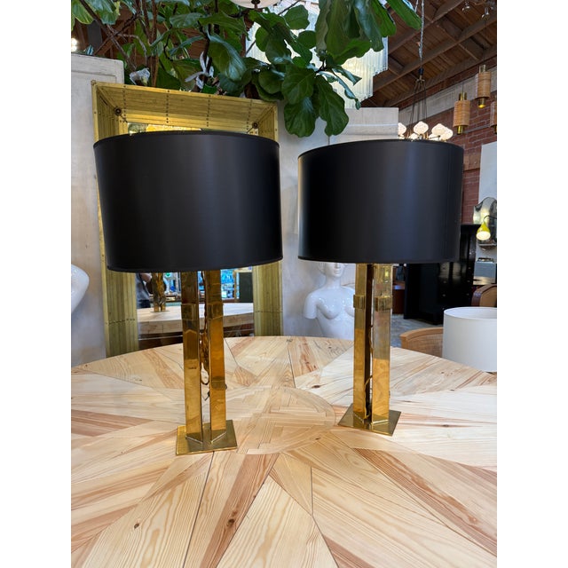 1970s Italian Modernist Brass Table Lamps - a Pair For Sale In Los Angeles - Image 6 of 11