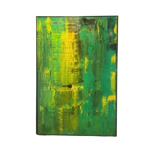Large Green Abstract Oil Painting on Board by Artist Paulden 72” X 48” For Sale - Image 10 of 12