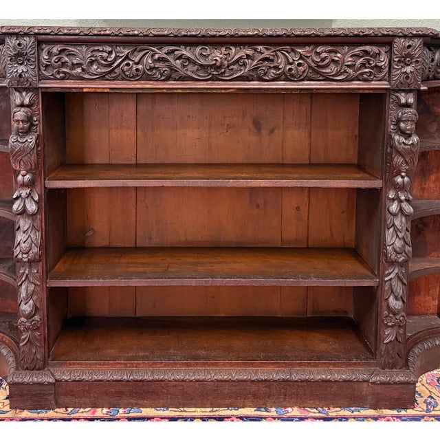 Antique French Renaissance Revival Style Carved Bookcase Bookshelf Oak c.1890s For Sale - Image 12 of 18