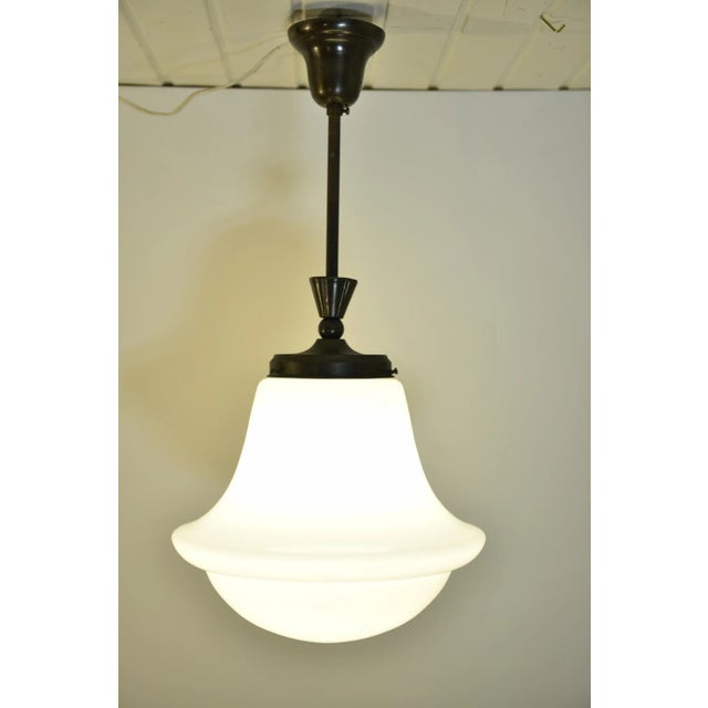 Copper Swedish Grace Art Déco Copper and Hand Blown Glass Pendant Lamp, 1920s For Sale - Image 8 of 8