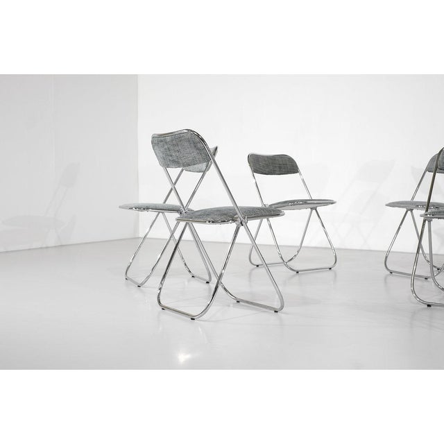 1970s Chrome Folding Chairs with Fabric, 1970s, Set of 9 For Sale - Image 5 of 15