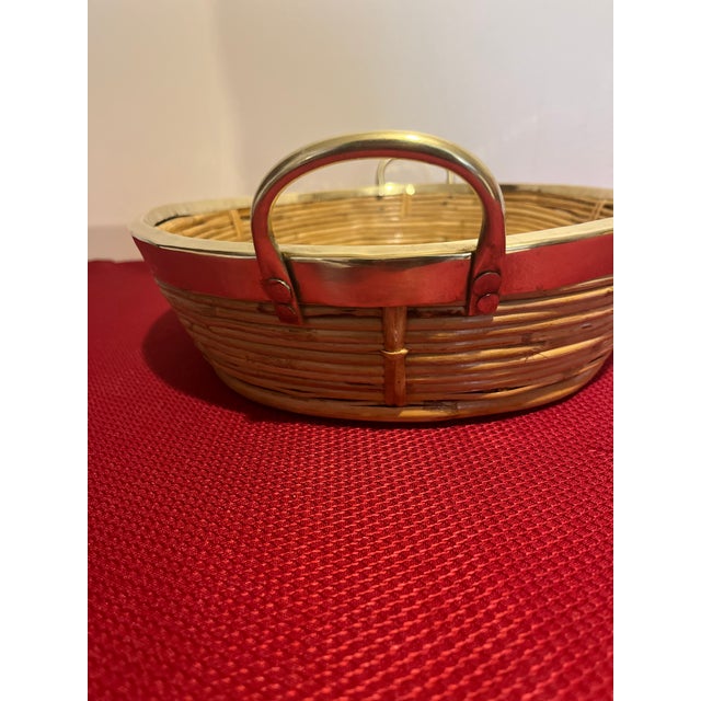 Vintage Mid-Century Rattan and Brass Basket, Italian Handmade 1970's For Sale - Image 13 of 13
