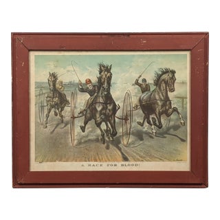 Vintage Currier & Ives “A Race for Blood!” Equestrian Harness-Racing Artwork After Louis Maurer, Framed For Sale