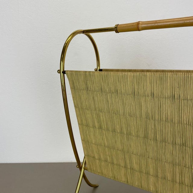 1950s Bauhaus Brass and Bamboo Magazine Holder, Austria, 1950s For Sale - Image 5 of 16