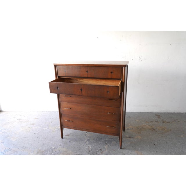 Wood Broyhill Saga Mid-Century Walnut Highboy Dresser For Sale - Image 7 of 11