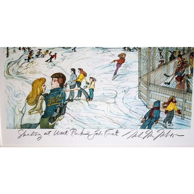 Vintage Skating at West Park-Lake Forest watercolor print, matted & framed with glass, signed by artist Mark McMahon of...