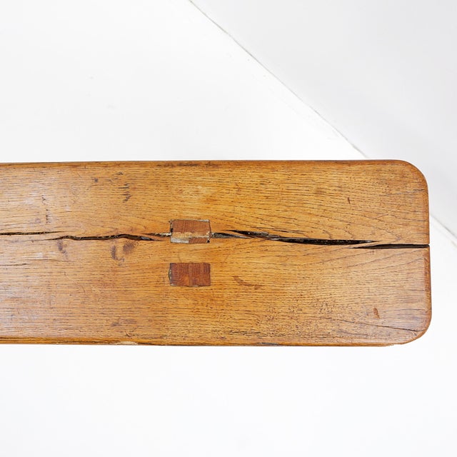 Rustic Wood Farmhouse Bench with Trestle Legs, 1960s For Sale - Image 16 of 18