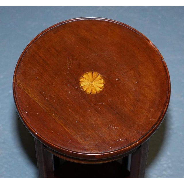 Antique Hardwood Two Tier Plant Stand with Starburst Marquetry Inlay For Sale - Image 3 of 10