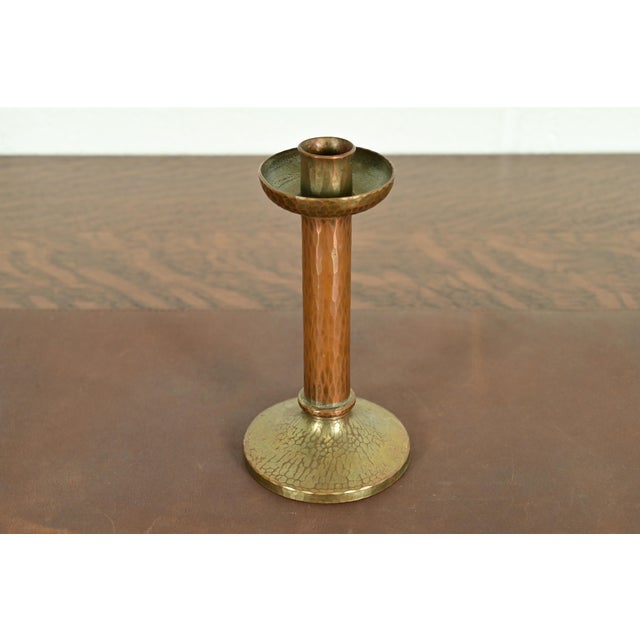 Roycroft Arts & Crafts Brass Finished Hammered Copper Candlestick For Sale - Image 14 of 14