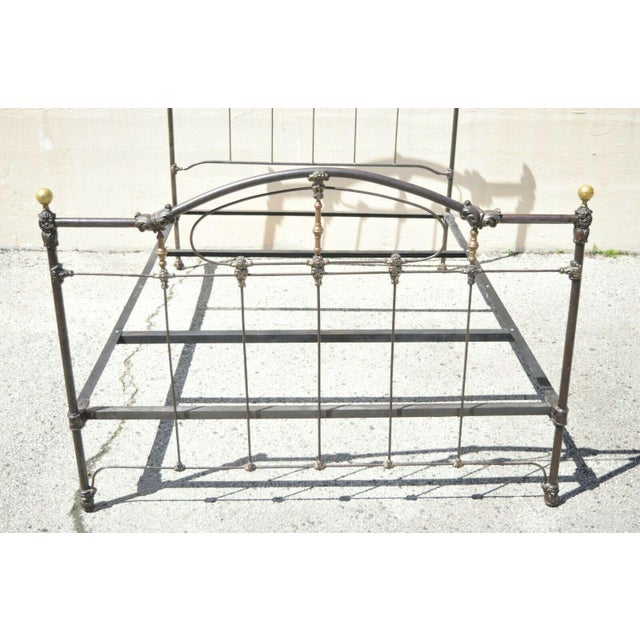Antique Victorian Cast Iron Brass Steel Queen Size Bed Frame With Brass Finials Chairish