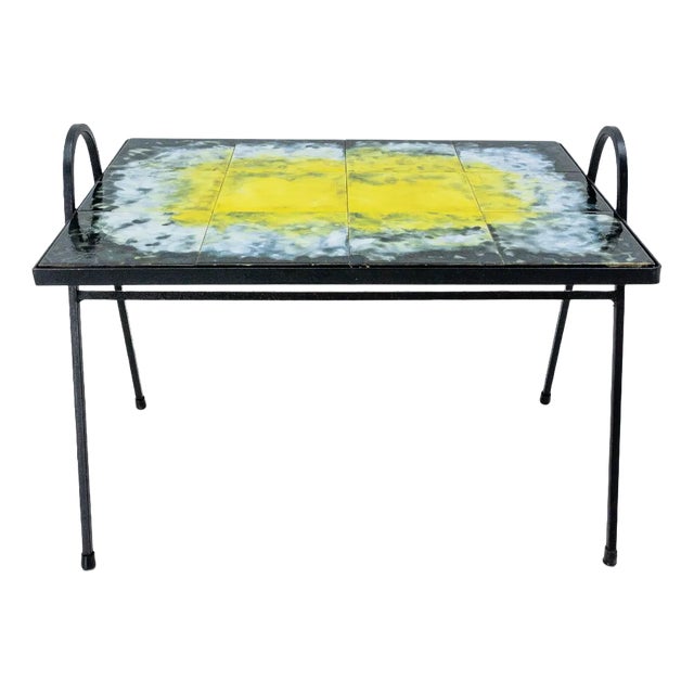 French Coffee Table in Iron and Ceramic, 1960 For Sale
