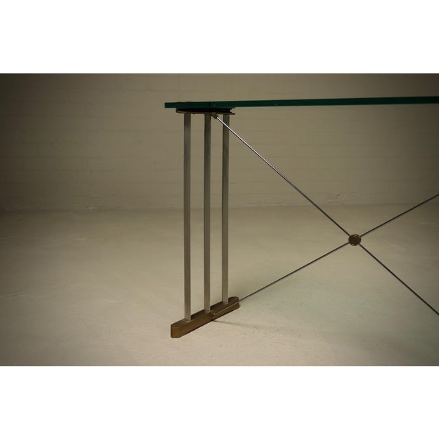 Metal Console Table with Brass Details and Glass Top by Peter Ghyczy, 1970s For Sale - Image 7 of 15