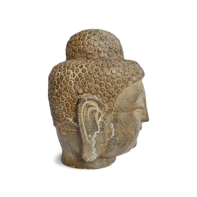 Asian Vintage Stone Asian Buddha Head Sculpture For Sale - Image 3 of 6