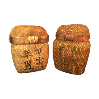 Japanese Covered Baskets - A Pair For Sale