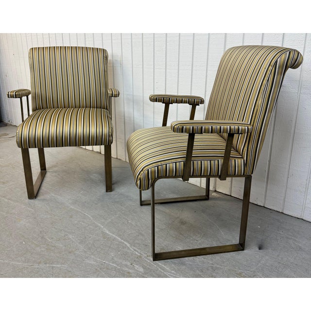 Mastercraft Vintage Mastercraft Upholstered Brass Arm Chairs - Set of 2 For Sale - Image 4 of 10