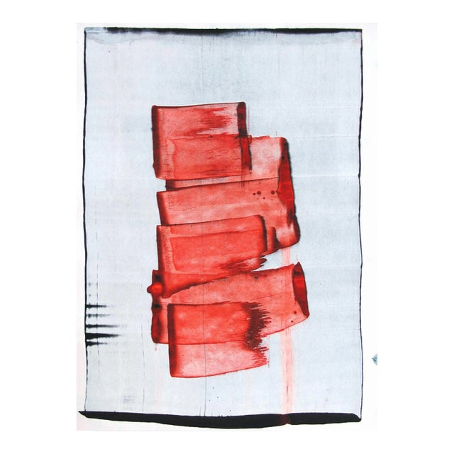 Contemporary Abstract Acrylic on Hahnemühle Paper Painting "Soft Red 1" by Emma Godebska For Sale