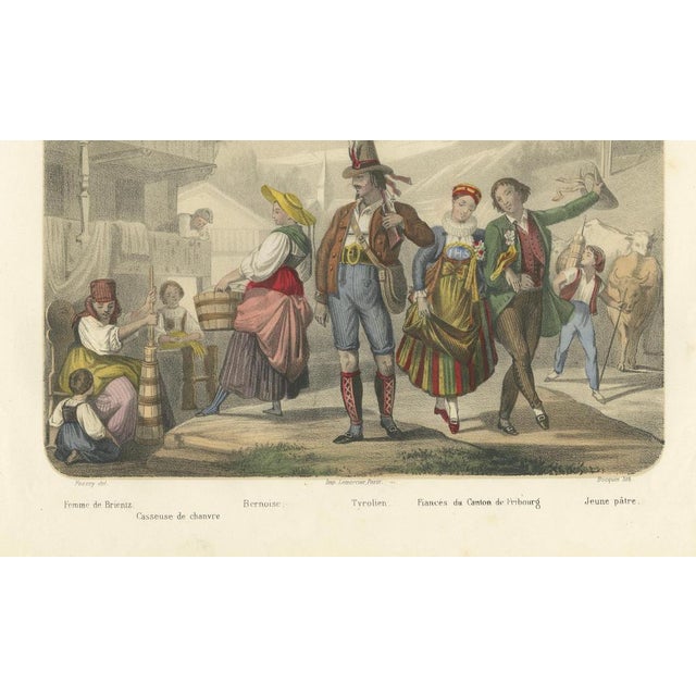 After Fossey, Swiss and Tyrolean Costumes, Fiancés of Fribourg and Tyrolean Figures, 1845, Lithograph For Sale - Image 6 of 9